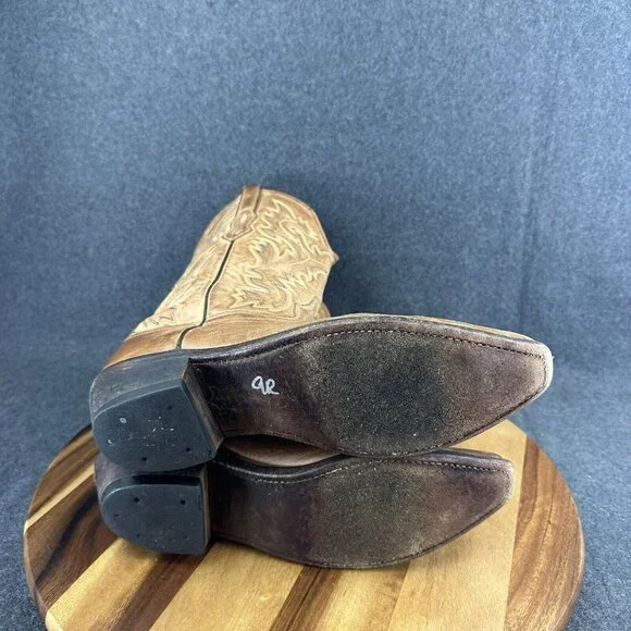 OLD WEST Mens Snip Toe Western Brown Leather Cowboy Boots Sty MF1529 Size 9.5D - Picture 8 of 9